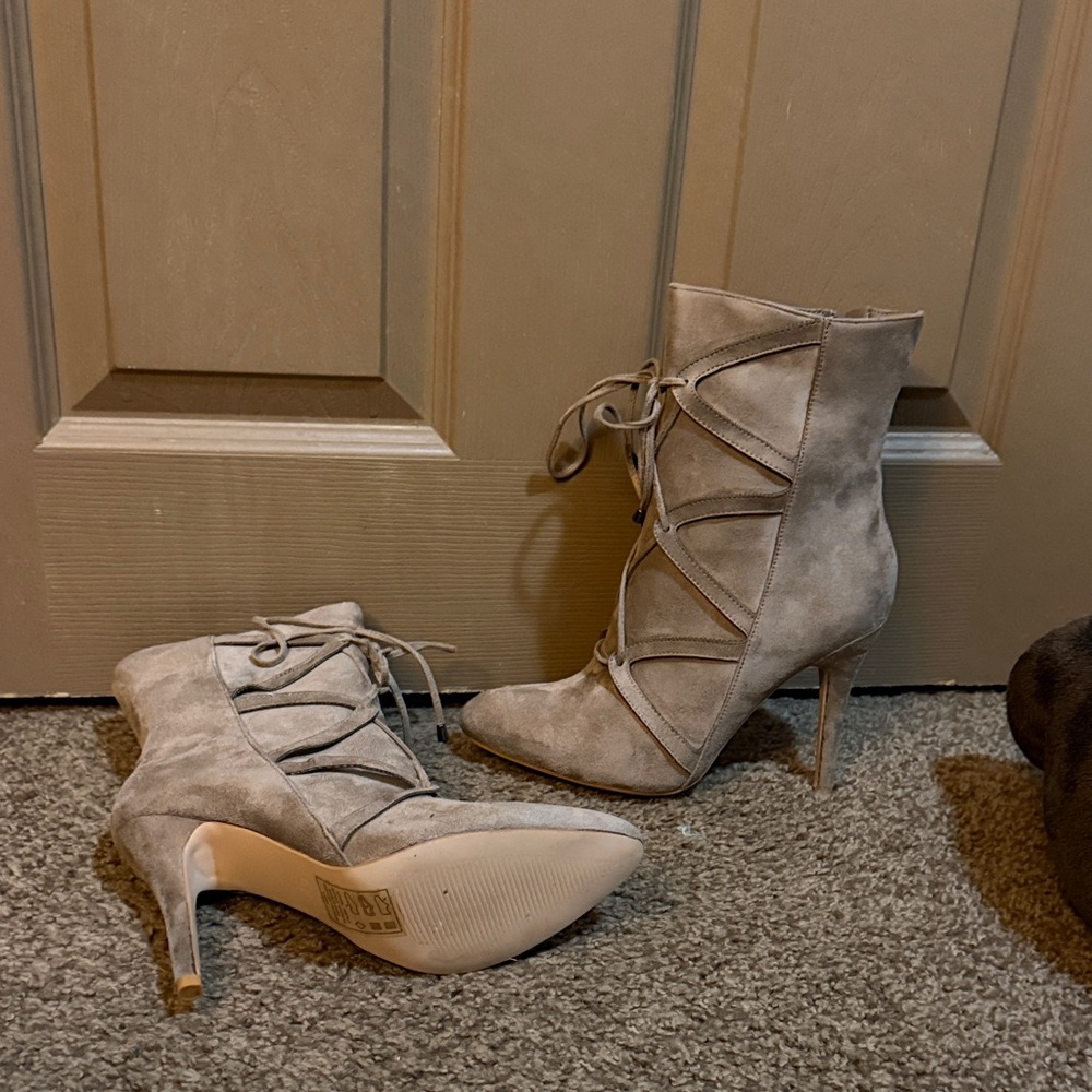 Madison Taupe Lace-Up Heeled Boots